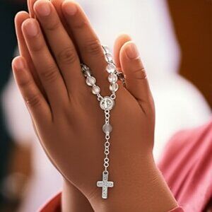 Clear and Silver Round Rosary Beads Christian Communion Supplies 12 Pieces